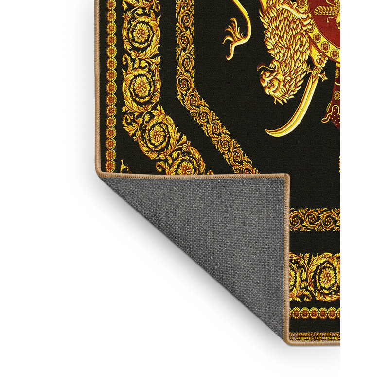 Tapis en laine / polyester tissé à la machine Eyra en or / noir, Rectangle 2 pi x 4 pi
