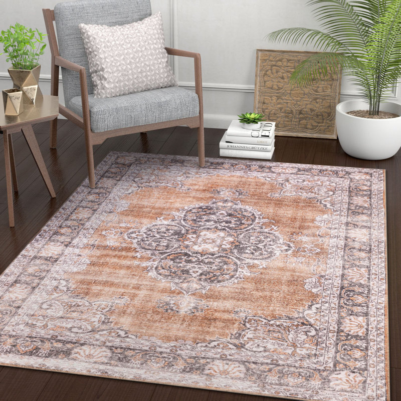 Nile Tarifa Bohemian Medallion Machine Washable Flat Pile Rust Rug, Rectangle 230 x 290 cm