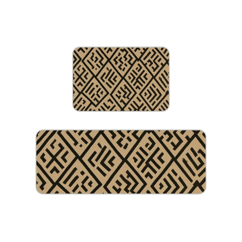 Beige Black Tribal Kitchen Mats, 2 Pcs, for Kitchen & Entryway