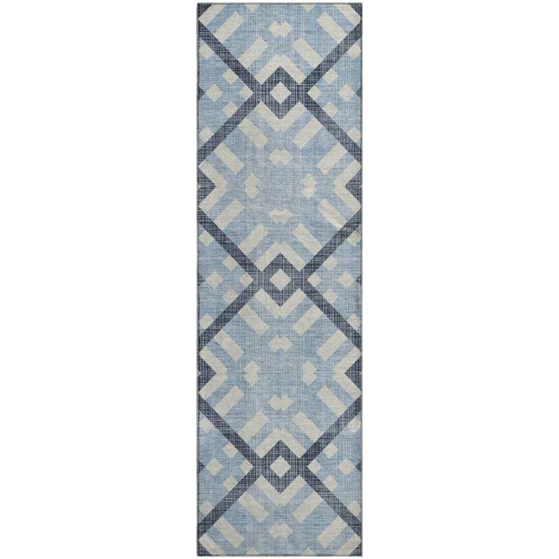 Premium Machine Washable Mayfield AMF616 Geometric Rug, Sky, 2'3" x 7'6" Runner