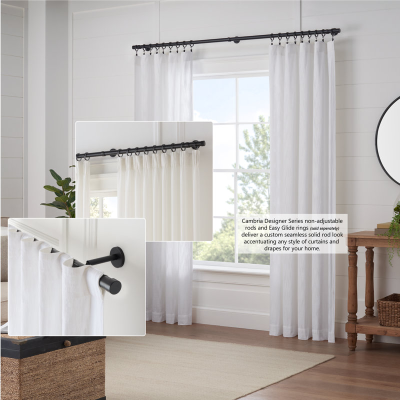 Cambria Designer Series Premium 1-1/8 in Larger Dia. Non-Adjustable Curtain Rod and Designer Brackets, 48", Satin Black