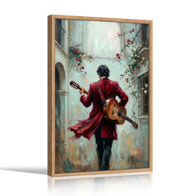 Guitarist In Red Canvas Wall Art Oil Painting Print Set Of 1