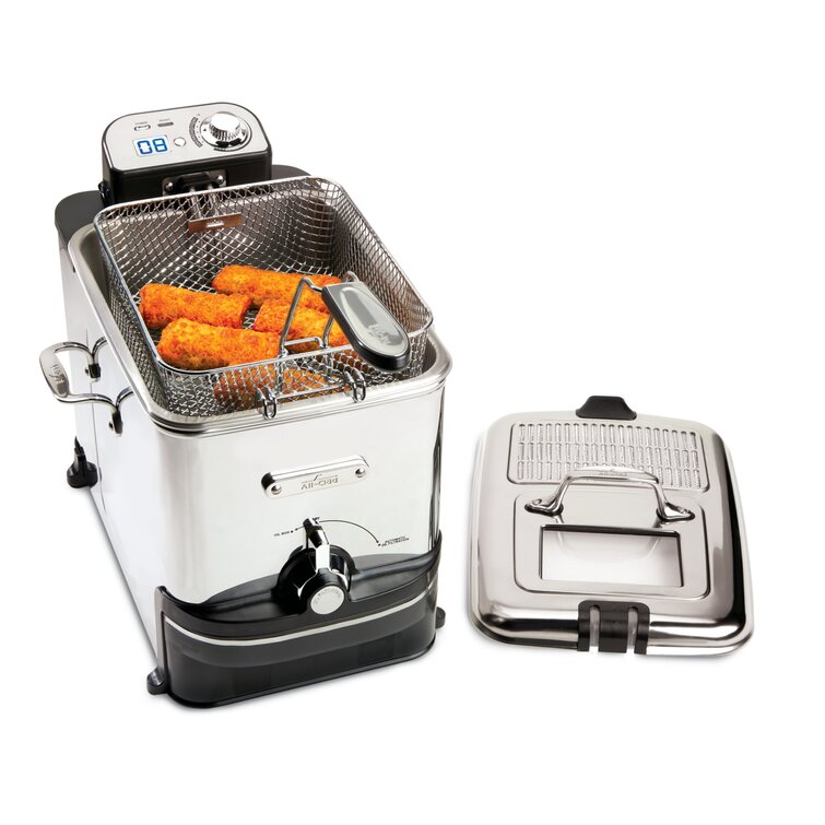 Professional stainless steel electric fryer with 8+8 liter capacity.