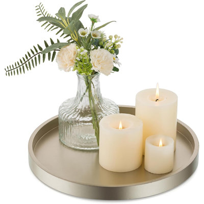 Champagne Gold Candle Plate Round Wood Tray
