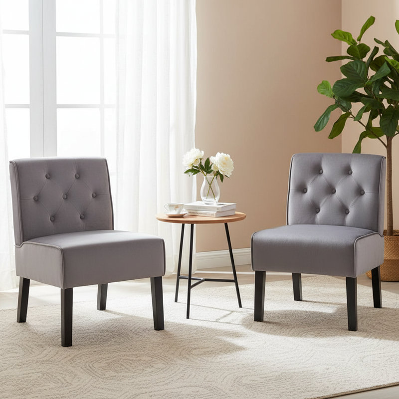 Fauteuil d'appoint 2 pièces à dossier boutonné, Gris
