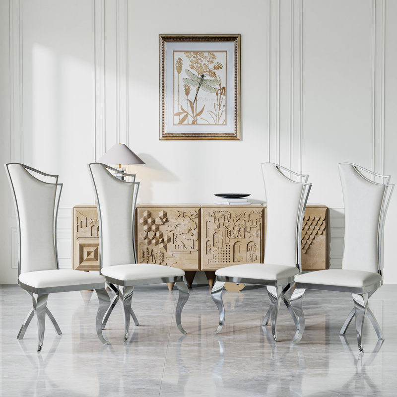 Chaise d'appoint à dossier solide, 4, Argent, Blanc