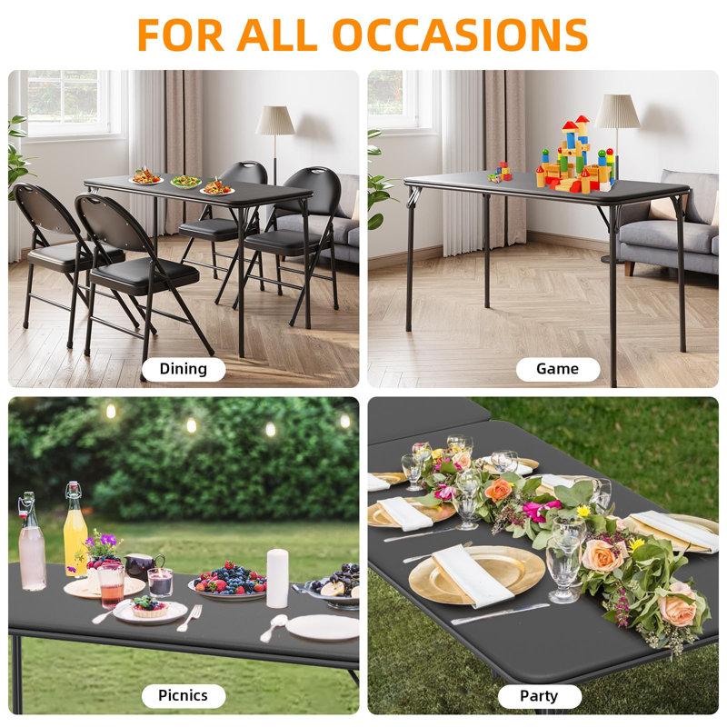 5-Piece Card Table Set,Folding Card Table And Chair Set Of 5 Portable With Padded Tabletop, Black