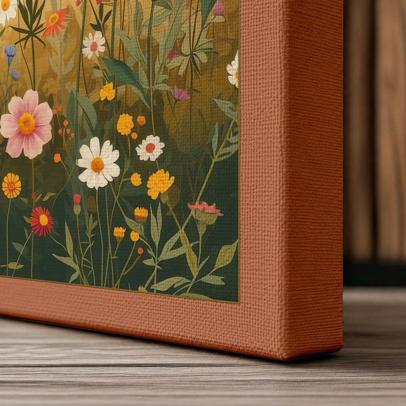 Wildflower Meadow Botanical 1 Piece Wrapped Canvas Wall Art, 30x20 - 76.2 x 50.8 cm, Terracotta Border