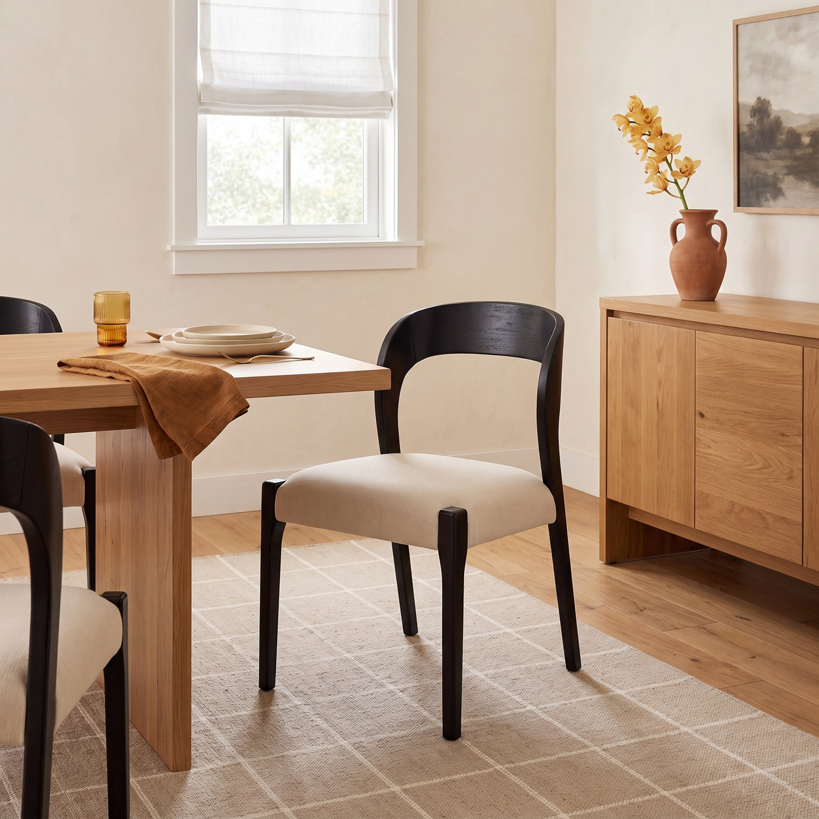 Hamish Linen Oak Dining Chair, Black