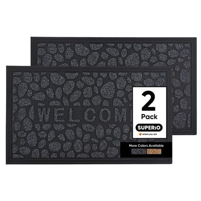  Paillassons antidérapants de bienvenue pour l'entrée, 18 po x 30 po, intérieur extérieur, tapis robustes, imperméables, faciles à nettoyer, tapis à profil bas pour l'entrée, le garage, le patio, les endroits très passants, gris (ensemble de 2)
