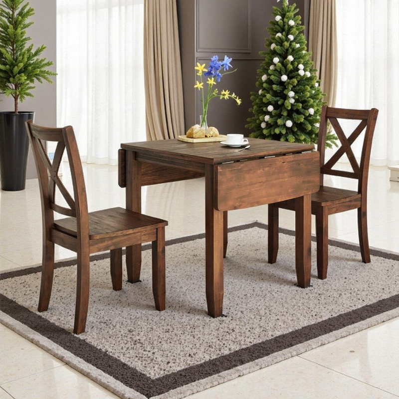 Ensemble de table de salle à manger à abattants en bois 3 pièces avec 2 chaises à dossier en X, se plie à une largeur de 29,5 pouces