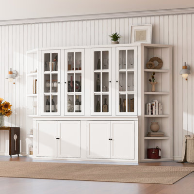 2X 75.25'' Tall Display Cabinets And Two Triangle Sided Bookshelves, 105.5'' Wide Retro Style Wall Suit With Glass Doors