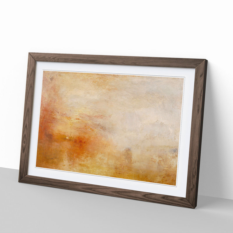 Sun Setting over a Lake by Joseph Mallord William Turner - Picture Frame Painting, Walnut Framed, 48cm H x 65cm W x 2cm D