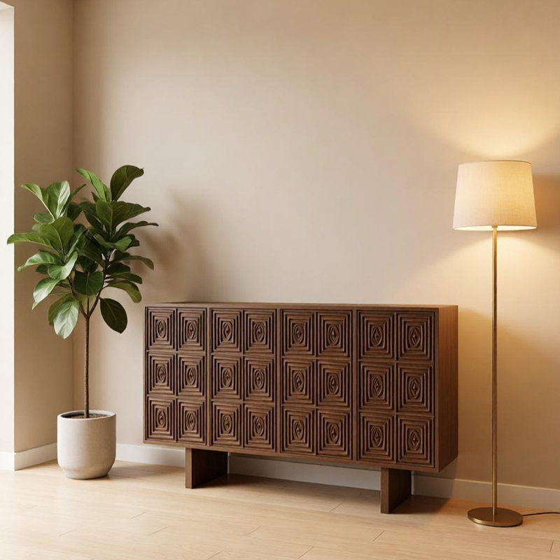 Buffet sculpté de style médiéval, 35.43" H x 55.11" W x 15.75" D