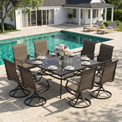 Ensemble repas pour 8 personnes avec chaises pivotantes 360 ° Textilene