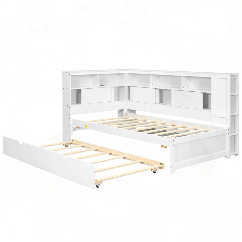 Lit de jour simple en bois avec couchette, Blanc