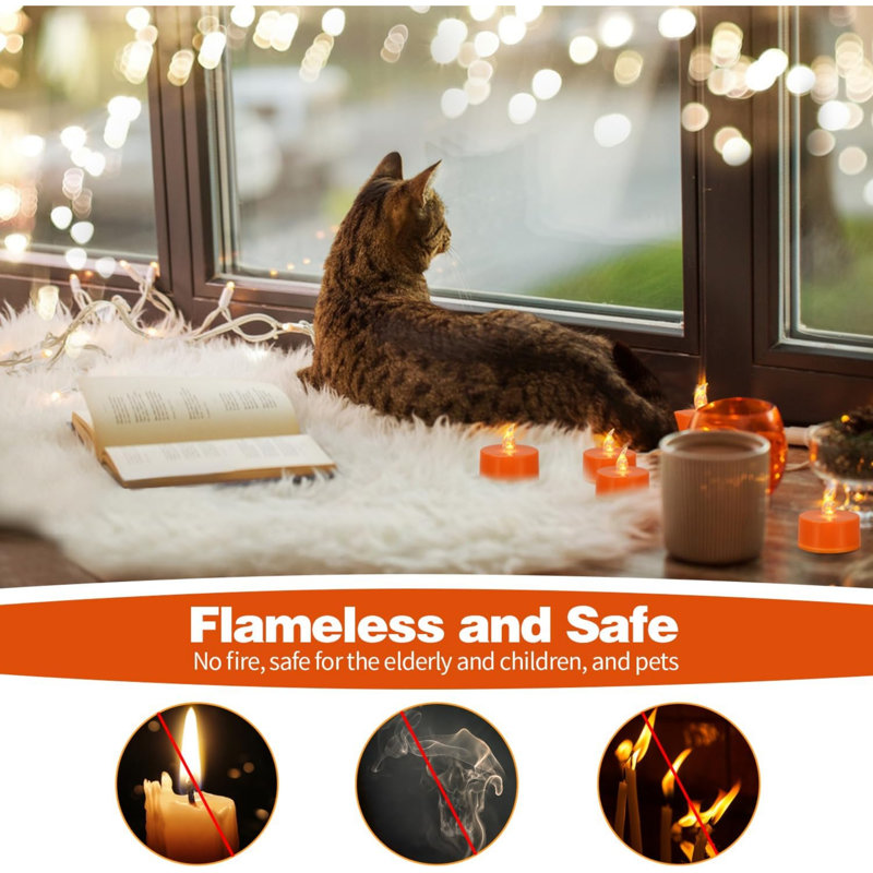 12 Pack LED Tea Lights, Warm Yellow Light, Orange Base