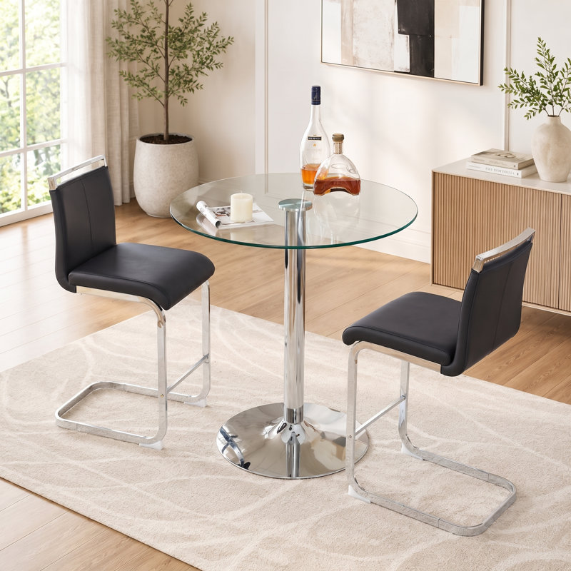 3-Piece Counter Height Dining Set, 3 Pieces: Table, 2 Chairs, Black