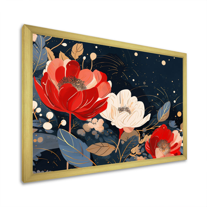 «Red White Harmony In Chaos» sur impression sur toile, Encadrement doré, H 34 po x l 44 po x P 1,5 po