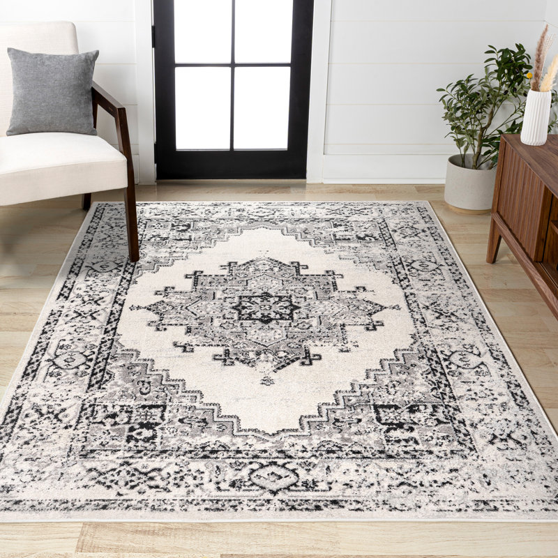Tapis gris foncé / crème Lauri Inigo Cottage Medallion, Rectangle 5 pi 3 po x 7 pi 6 po