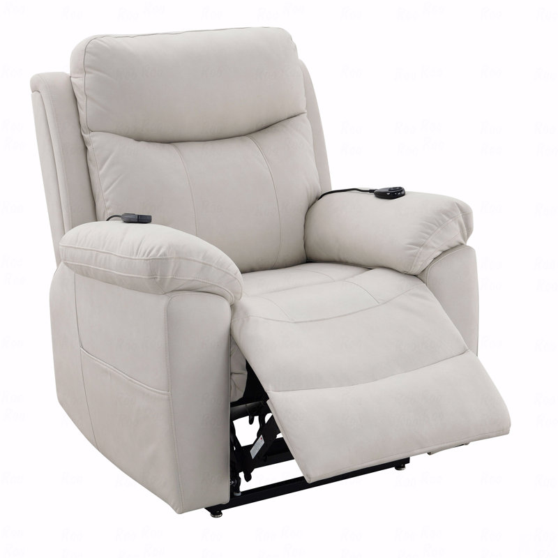 Beige Polished Microfiber With Power Motion Function With Recliner Function With Lift, Heating And With Massage Function Chair