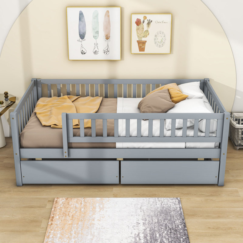 Wood Daybed with Two Drawers and Slats, Twin, Gray