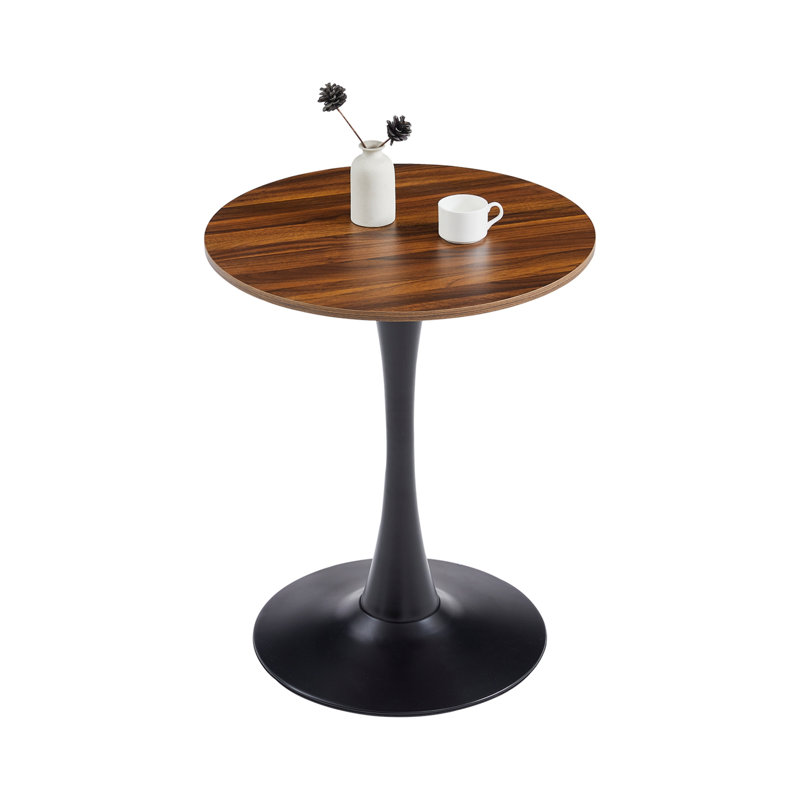 Table de salle à manger ronde de luxe 24 po, base tulipe de style Mid-Century moderne, plateau en panneau de fibres à densité moyenne à grain de bois profond