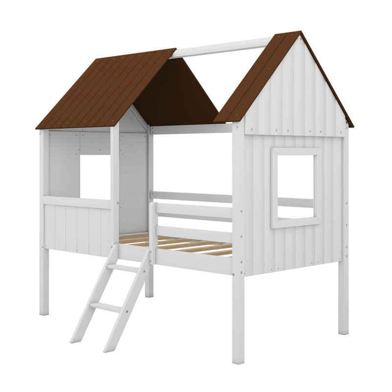 Lit mezzanine simple Sublette, Blanc / brun