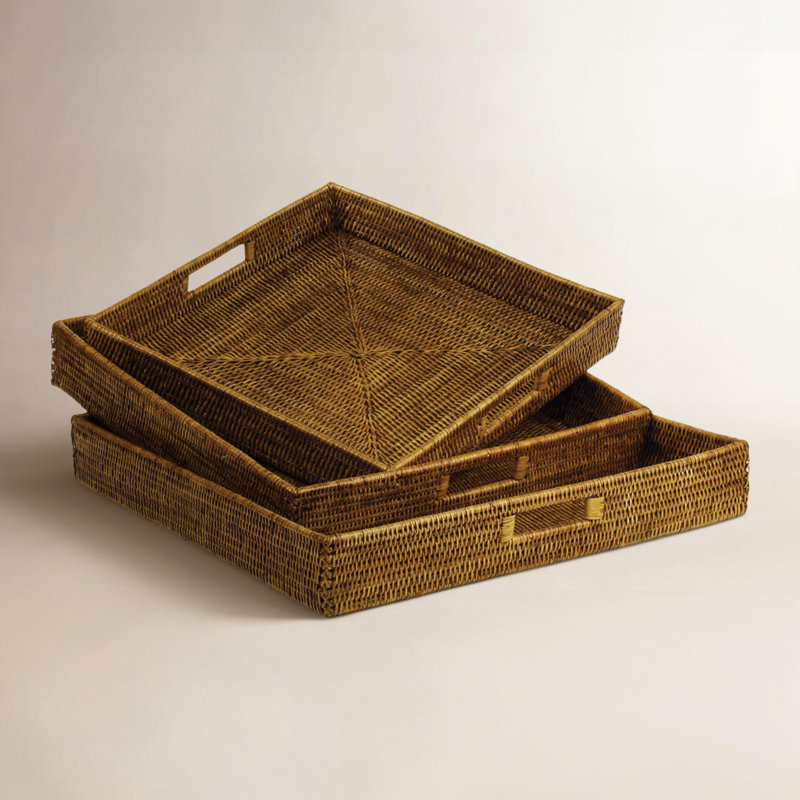 Burma Rattan 3 Piece Serving Tray Set, Brown
