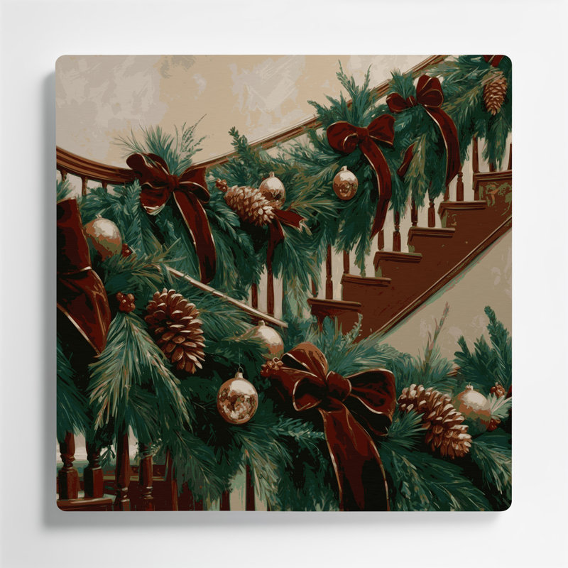 Guirlande de Noël enroulée autour d'une rampe d'escalier, art mural en métal brun