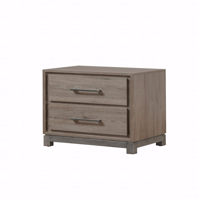 1 table de chevet contemporaine à 2 tiroirs avec poignée en métal et finition chêne gris