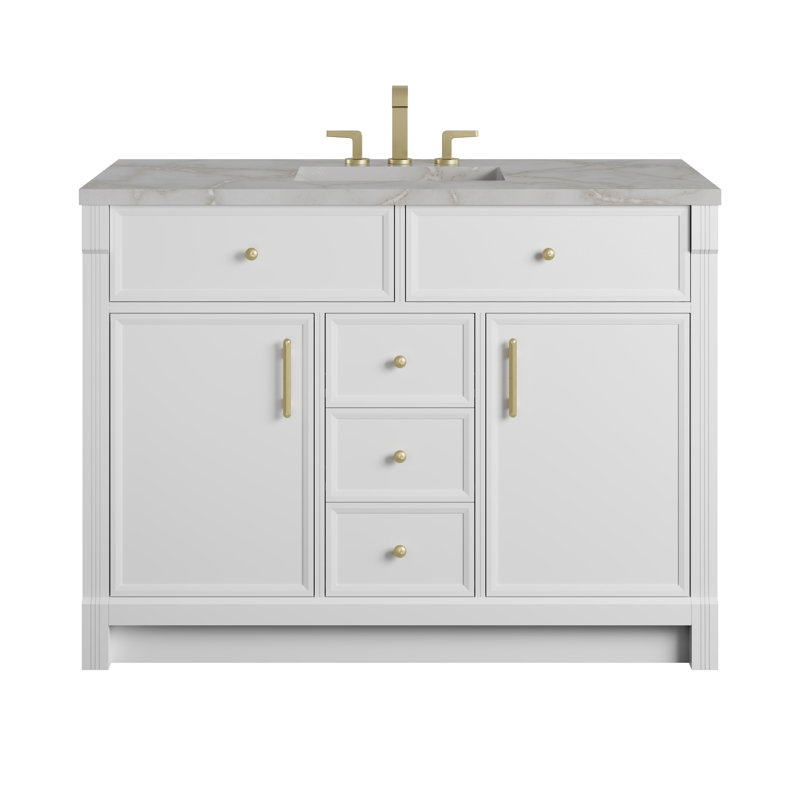 Bellshire Single Vanity, Bright White, 48", Victorian Silver Silestone