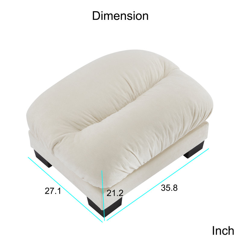 Chenille Fabric Ottoman For Living Room, Beige