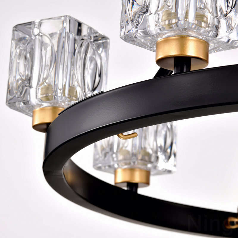 Lustre - fini noir mat + roue ronde en forme de roue de style moderne en cristal