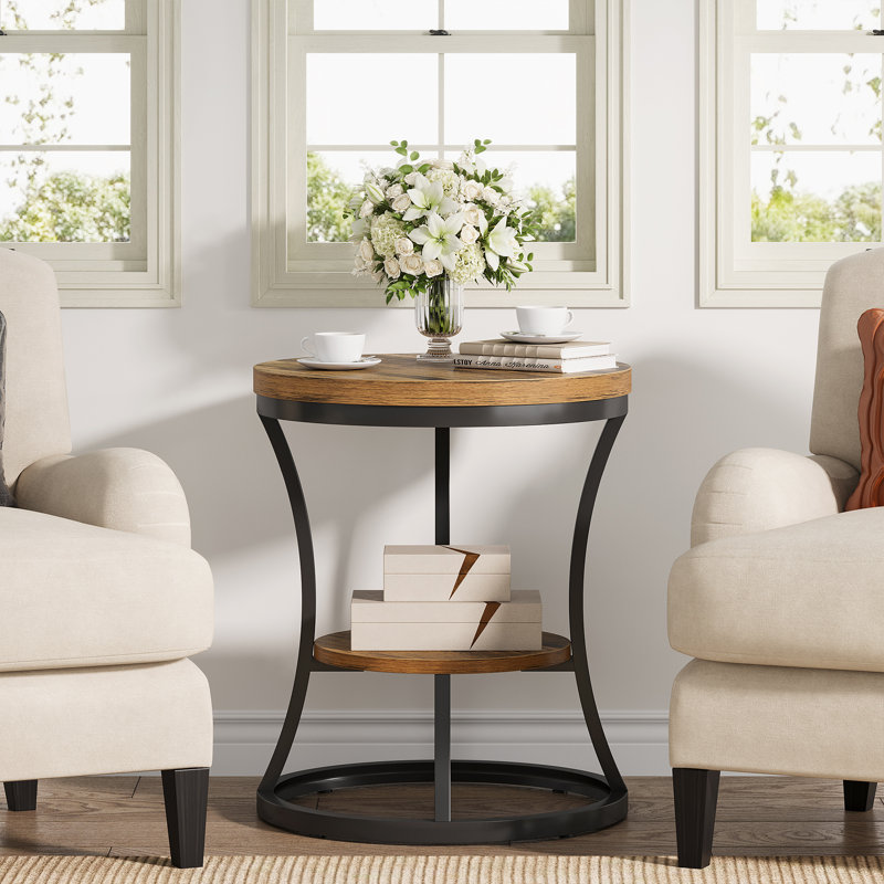 Judyne End Table, Round Side Table, Rustic Brown, Black