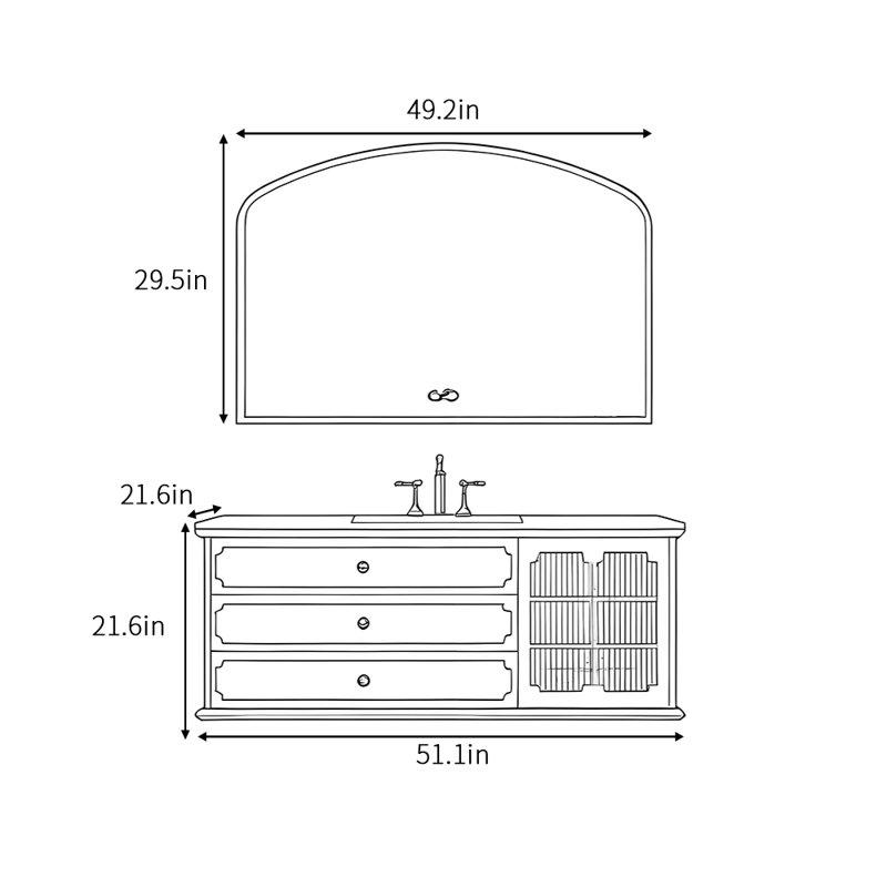 Armoire de salle de bain American Modern, H 21,6 po x l 51,1 po x P 21,6 po