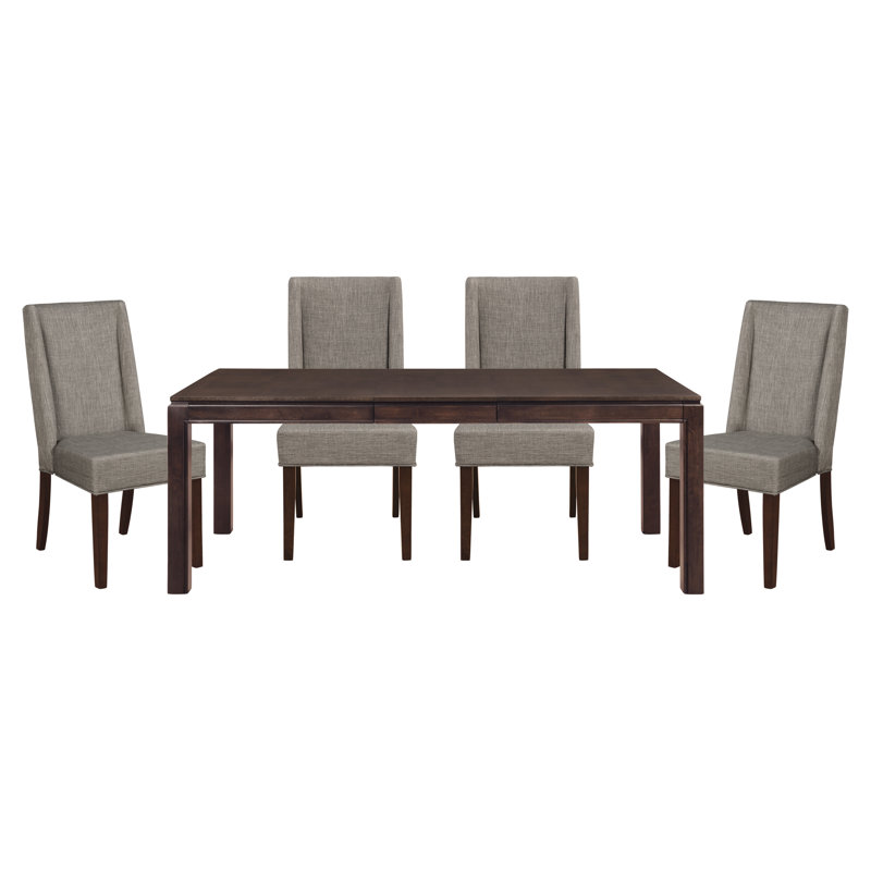 Ensemble de salle à manger 5 pièces en bois brun foncé - chaises rembourrées en tissu