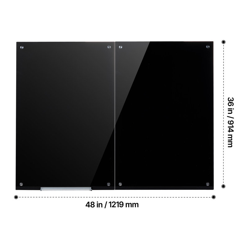 Ensemble de 2 tableaux blancs magnétiques en verre (35,4 x 23,6 pouces), noirs, à fixer au mur, sans cadre, en verre trempé épais, avec marqueurs, aimants et effaceur. Parfait pour le bureau, la salle de classe ou les études à domicile.
