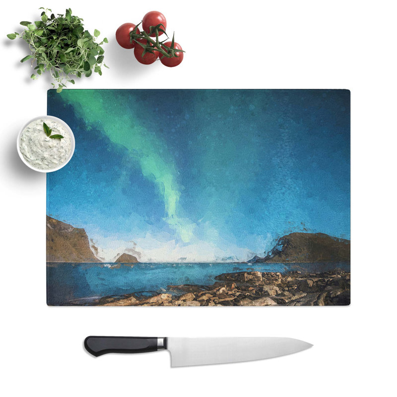 Tempered Glass Northern Lights in Iceland Chopping Board, 39 cm W x 28.5 cm L