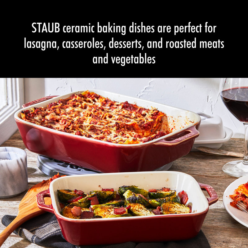 Staub Ceramic 2-piece Rectangular Baking Dish Set, Rustic Red