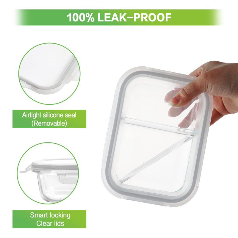 Gray Glass Meal Prep Bowls with Divided Storage, Set of 10