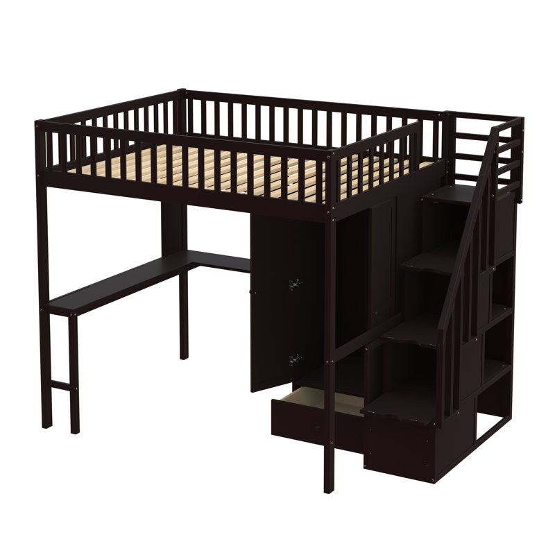 Heartlee Kids Full Loft Bed with Drawers, Espresso