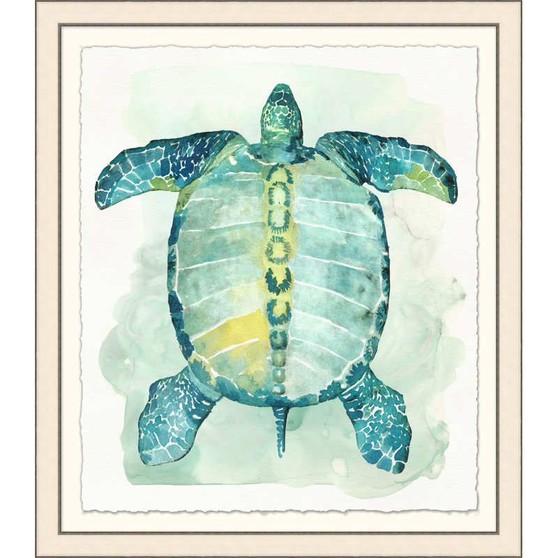 Grand tortue de mer - Peinture encadrée sur papier