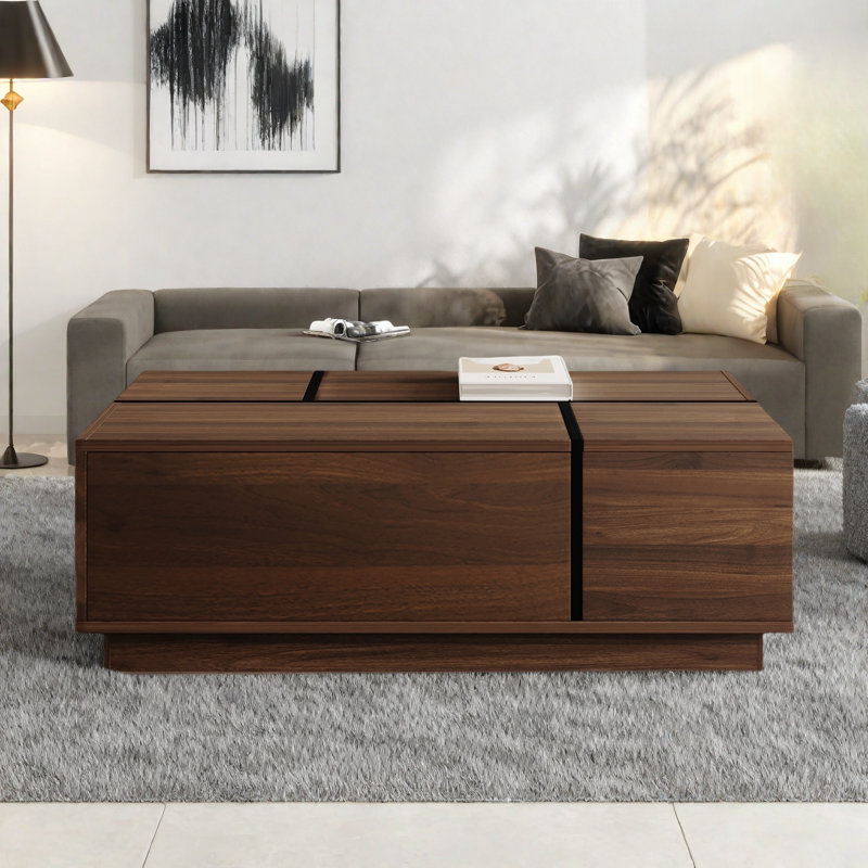 Rectangular Sliding Top Coffee Table With 2 Drawers And 2 Hidden Storage Compartments