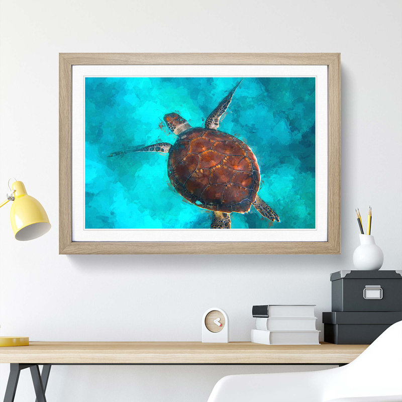 A Sea Turtle in Abstract - Framed Print, 27cm H x 36cm W x 2cm D, Oak Framed
