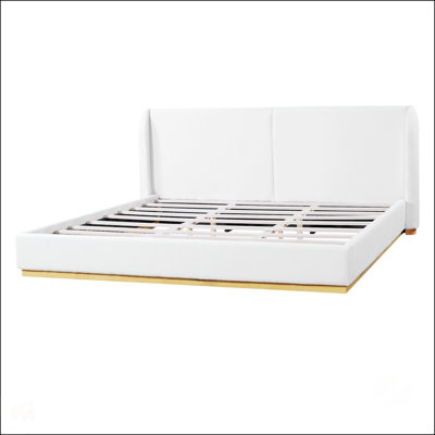 Cadre de lit moderne à oreilles blanc avec base en bois, très grand, partie B, luxueux et élégant