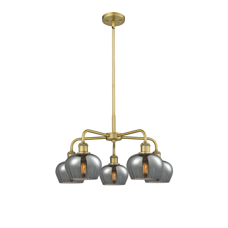 Lustre bol 5 lumières Calnie, Plaqué couleur fumée, Laiton brossé