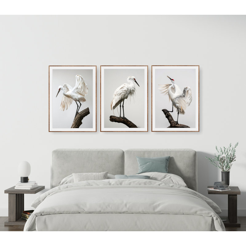 Impression de grands hérons bleus, décor de chambre minimaliste côtier, très grande photo d'oiseau, Toile tendue