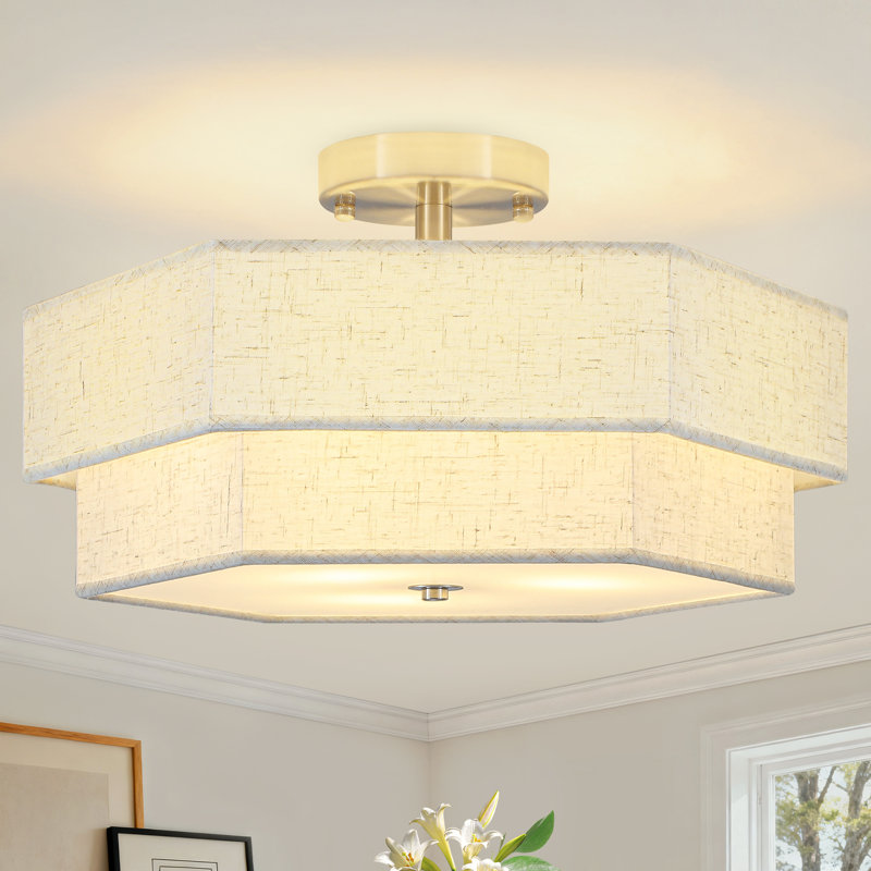 Luminaire de plafond semi-encastré à 3 lumières en métal et en tissu Muho pour salle à manger, salon, chambre à coucher, couloir, entrée, cuisine
