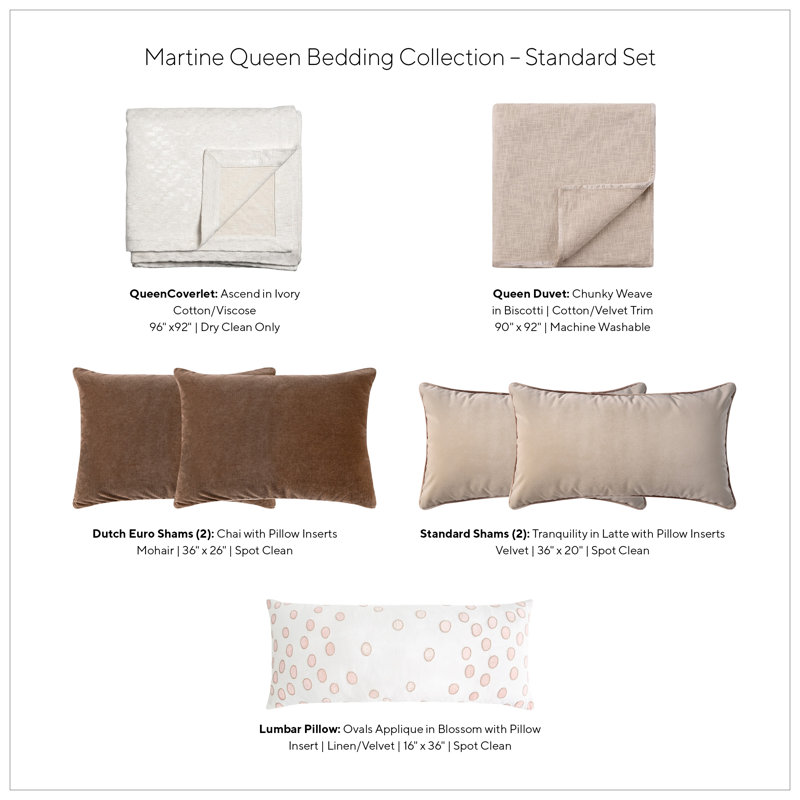 Martine 7 Piece Queen Bedding Collection, Queen Coverlet + 6 Additional Pieces